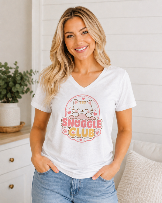 Snuggle Club Women’s Relaxed V-Neck T-Shirt White